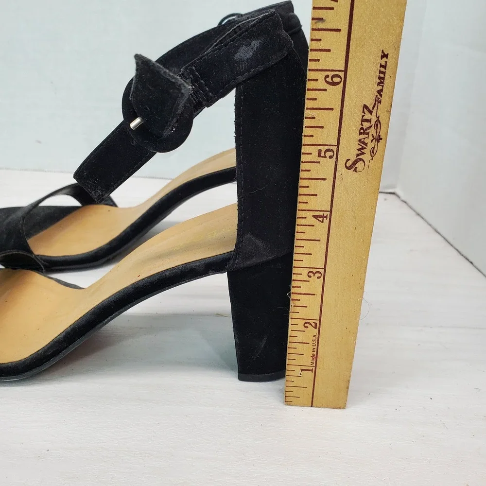 Bamboo Black Suede Ankle Strap Block Heel Sandals Women Size 10